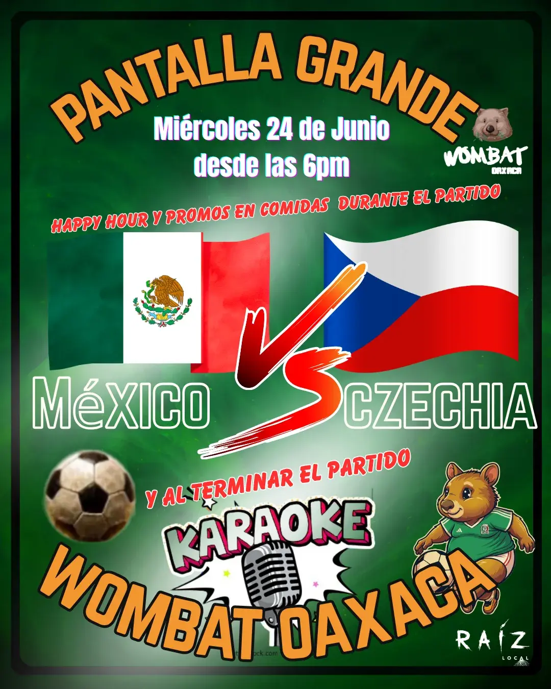 PANTALLA GRANDE México vs Czechia y Karaoke