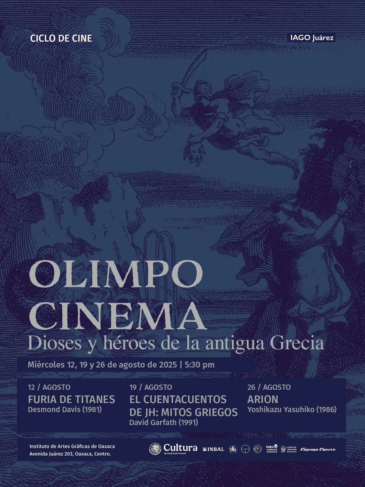 Flyer del evento: Ciclo de Cine: Olimpo Cinema - Dioses y héroes de la antigua Grecia